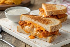Sándwich de pollo búfalo con queso crujiente en freidora de aire