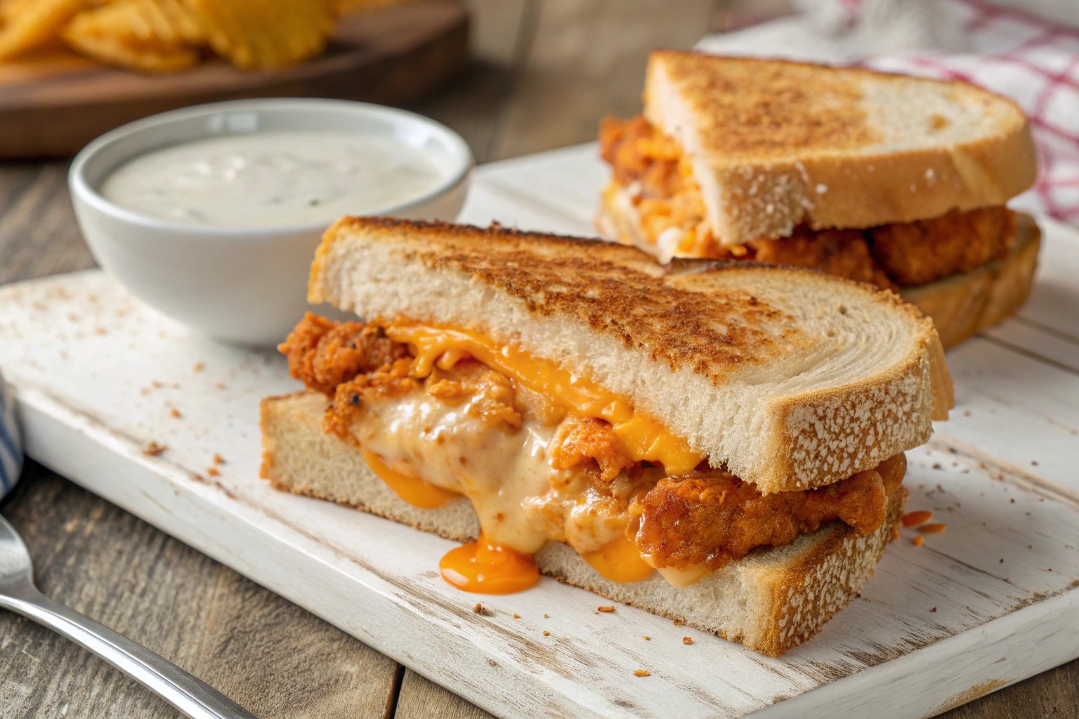 Sándwich de pollo búfalo con queso crujiente en freidora de aire