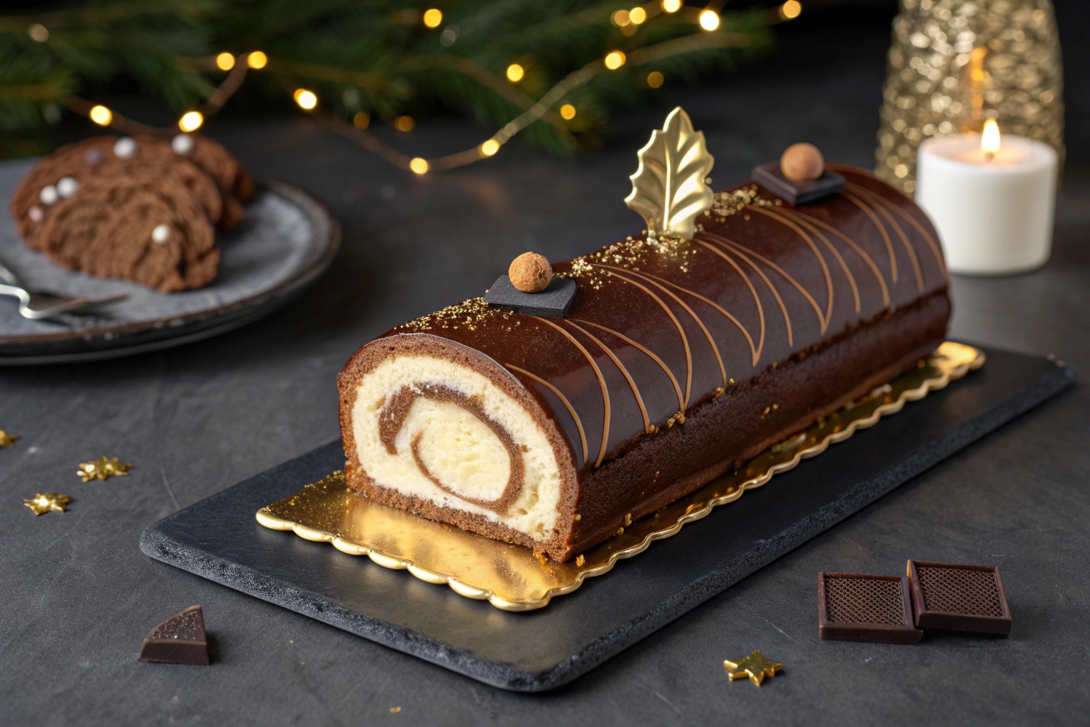 Tronco de Navidad con mousse de chocolate y mascarpone en Thermomix