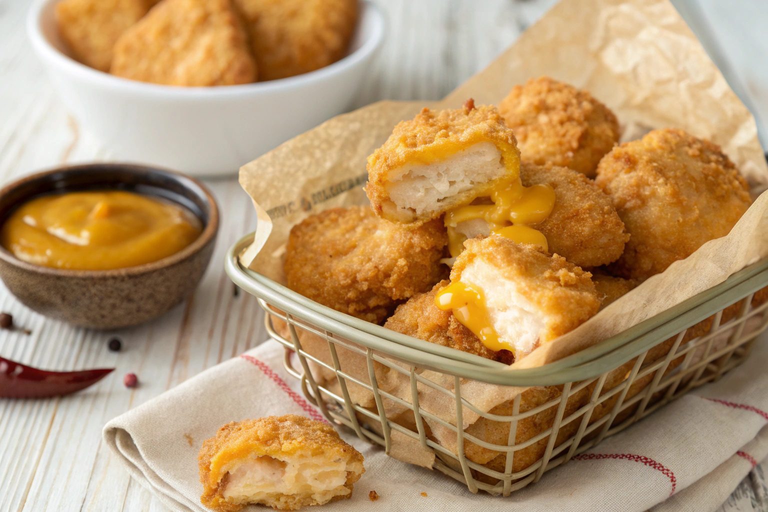 Nuggets de pollo rellenos de queso cheddar en freidora de aire