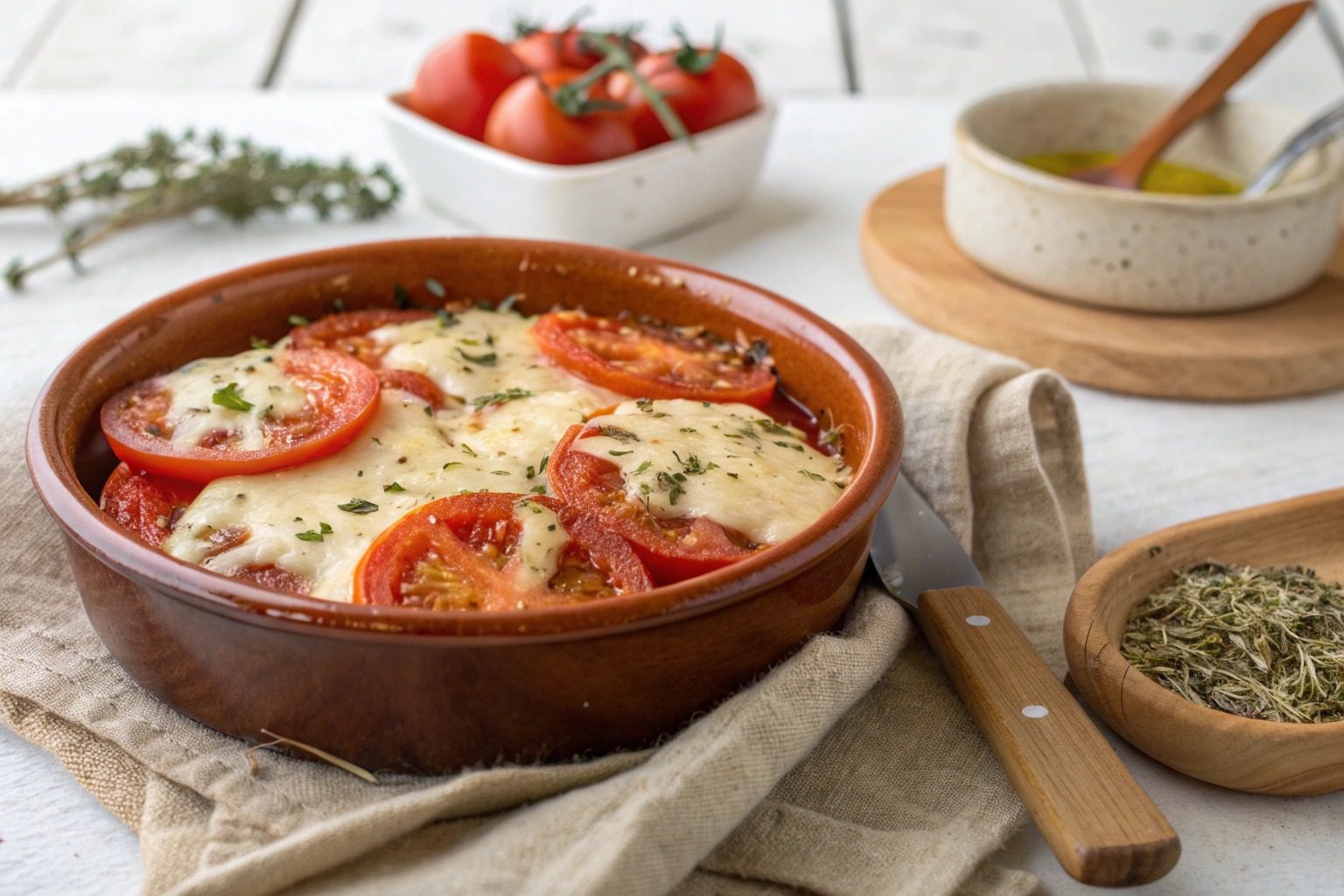 Queso provolone con tomate y orégano en freidora de aire