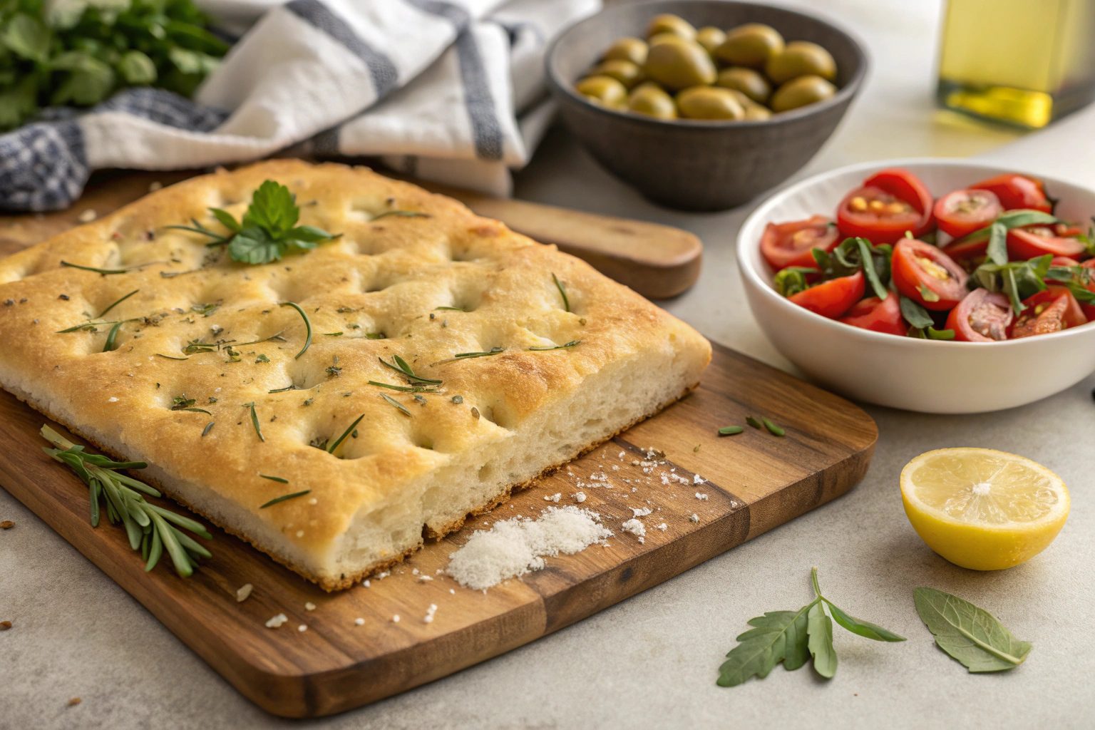 Focaccia crujiente con hierbas mediterráneas en freidora de aire