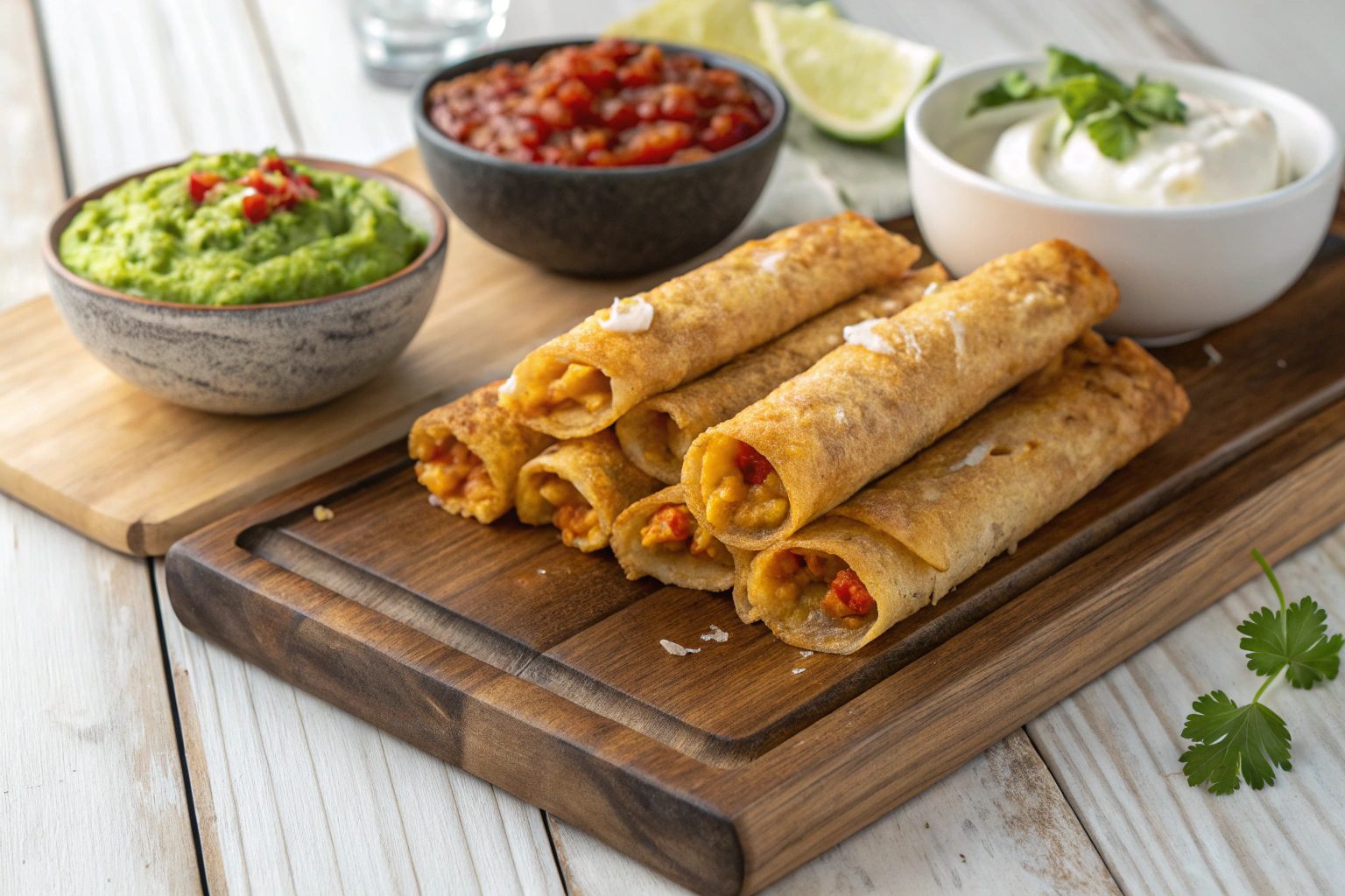 Flautas de pollo a los dos quesos en freidora de aire