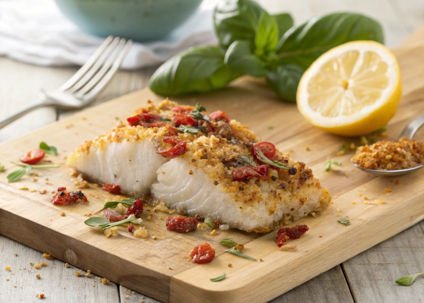 Merluza crujiente con costra mediterránea con freidora de aire - airfryer