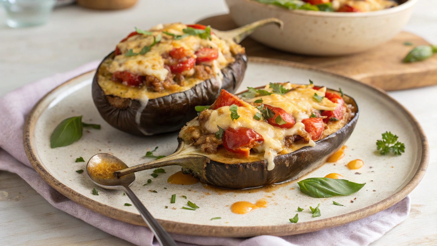 Berenjena rellena con freidora de aire - air fryer