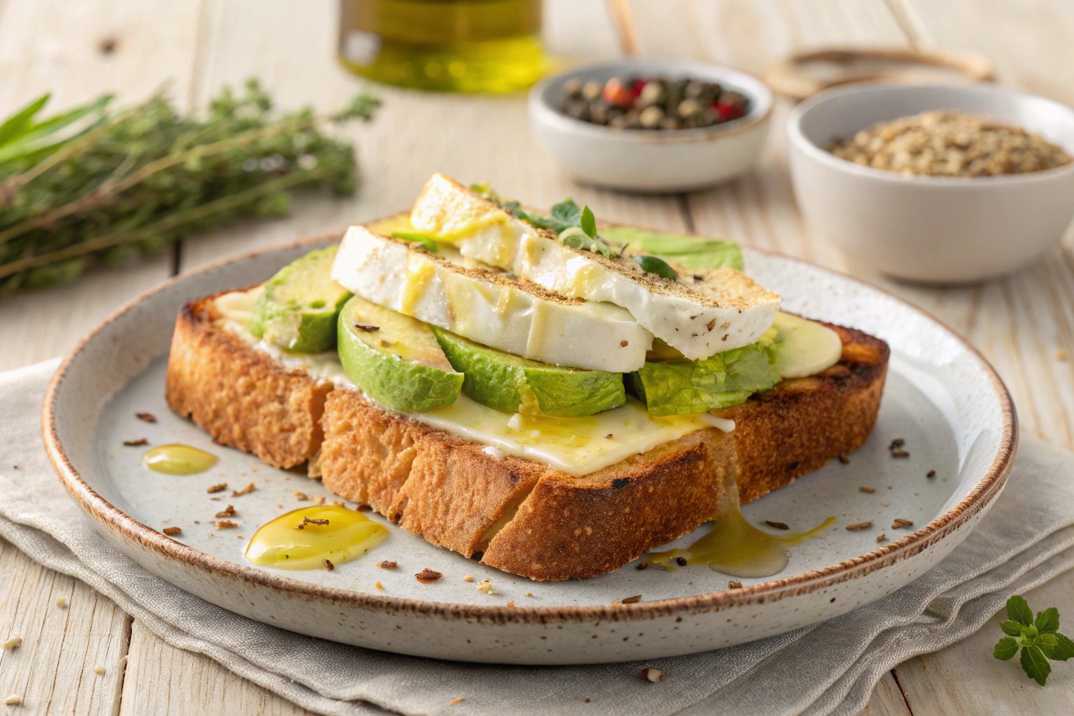 Tostada de aguacate y camembert asado en freidora de aire - air fryer