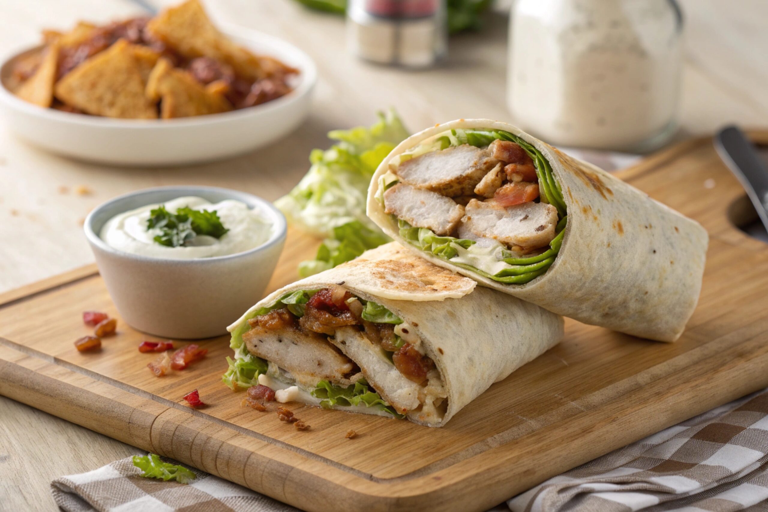 Wrap de pollo, bacon y Caesar en freidora de aire